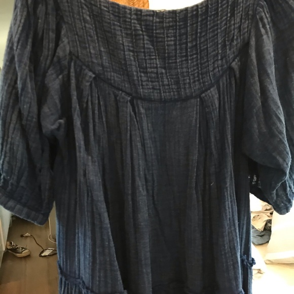 Dark Blue Free People Puff Sleeve Dress - Picture 5 of 8